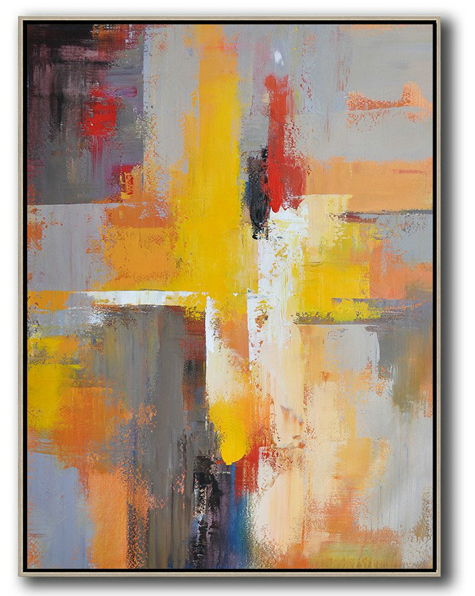 Extra Large Abstract Painting On Canvas,Vertical Palette Knife Contemporary Art,Big Art Canvas Yellow,Red,White,Violet Ash
